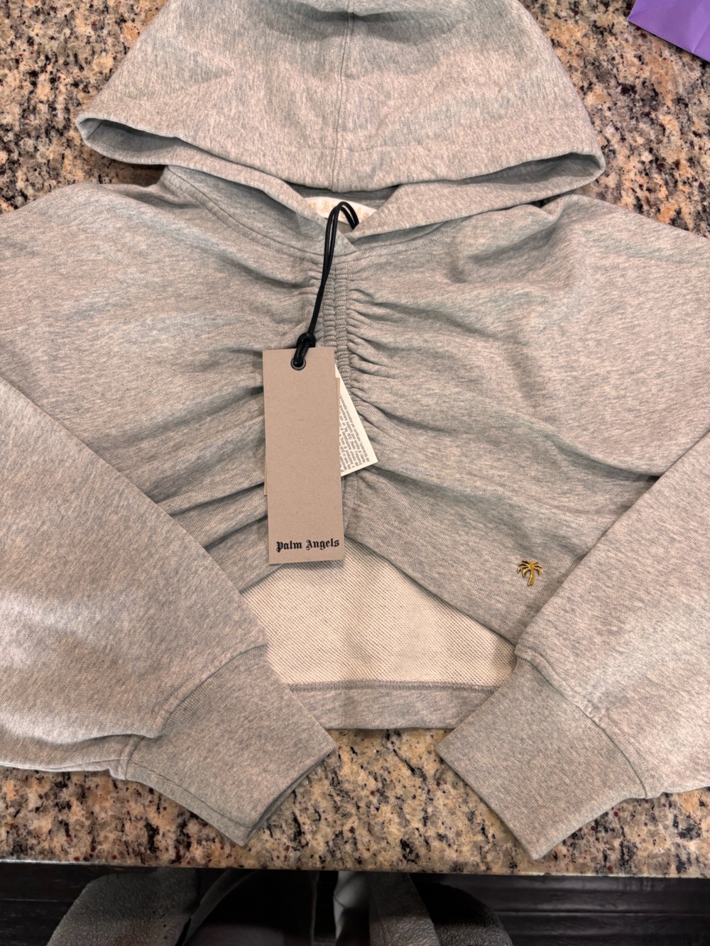Palm Angels Women's Light Gray Cropped Hoodie with Gold Palm Logo